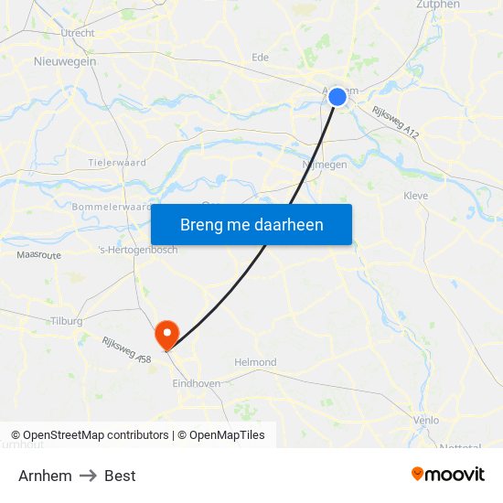 Arnhem to Best map