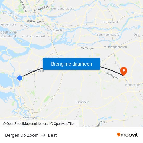 Bergen Op Zoom to Best map