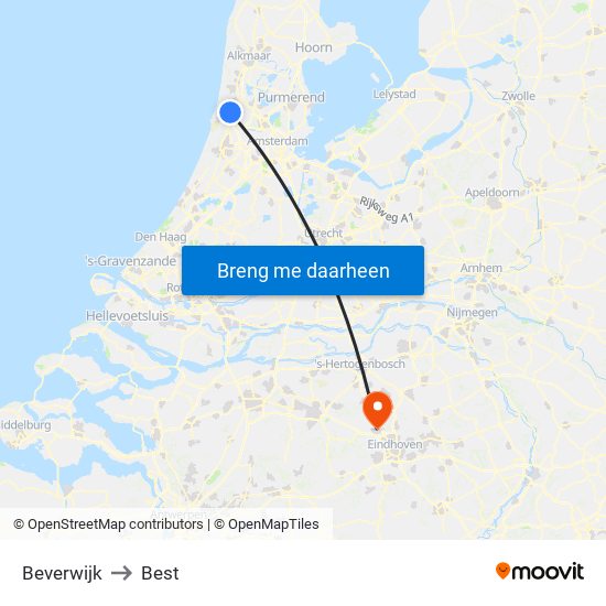 Beverwijk to Best map