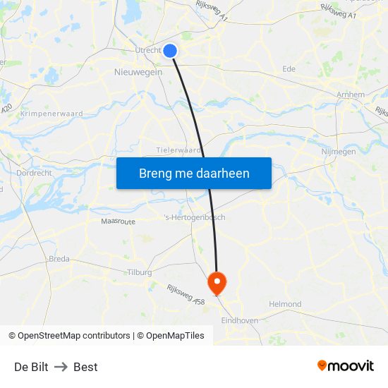 De Bilt to Best map