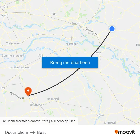 Doetinchem to Best map