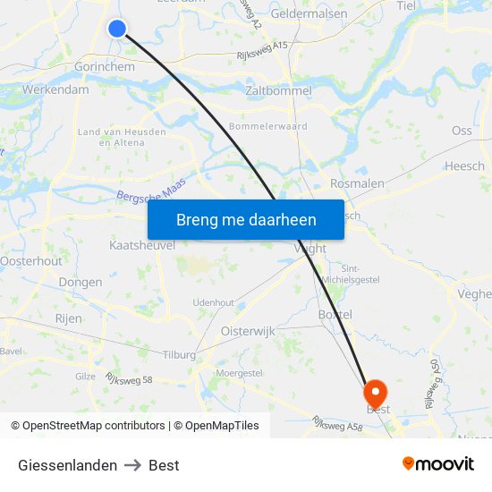Giessenlanden to Best map
