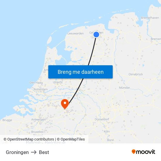 Groningen to Best map