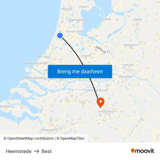 Heemstede to Best map