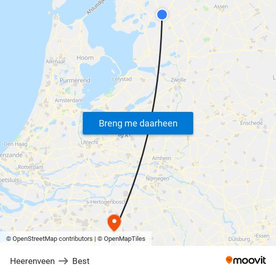 Heerenveen to Best map