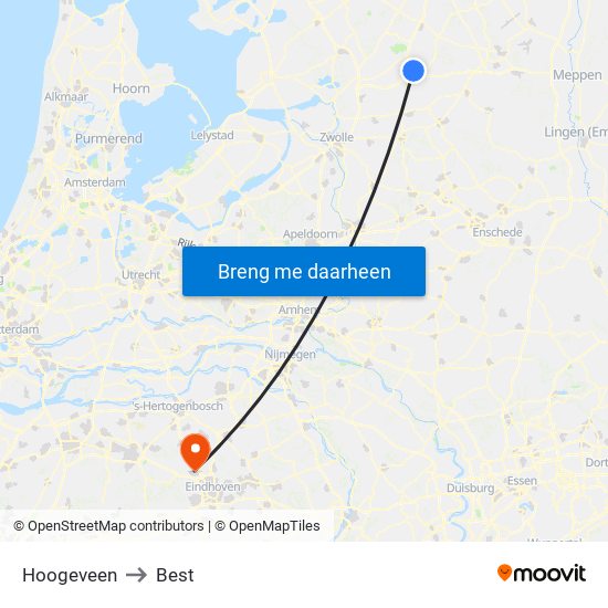 Hoogeveen to Best map