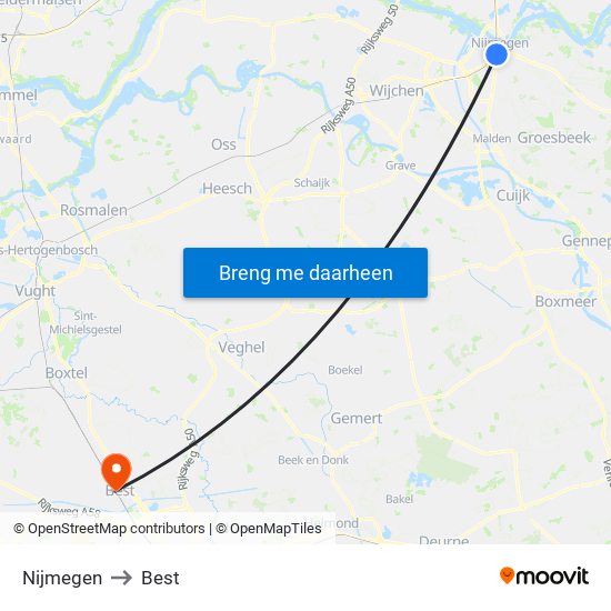 Nijmegen to Best map