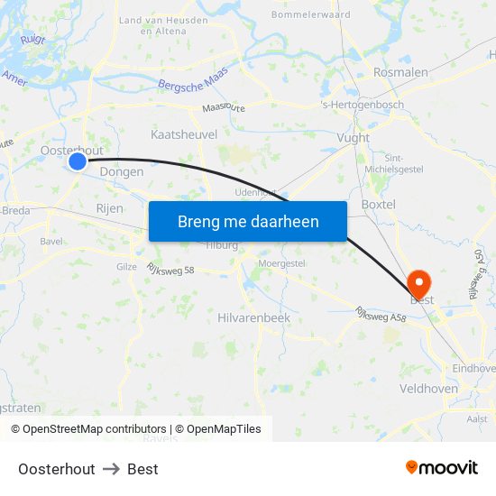 Oosterhout to Best map