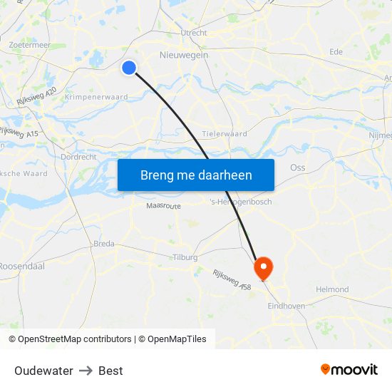 Oudewater to Best map