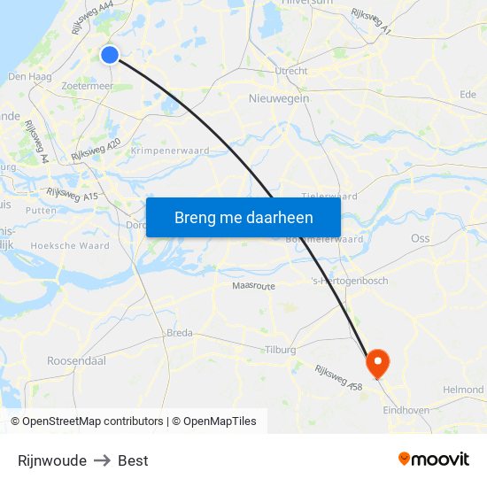 Rijnwoude to Best map