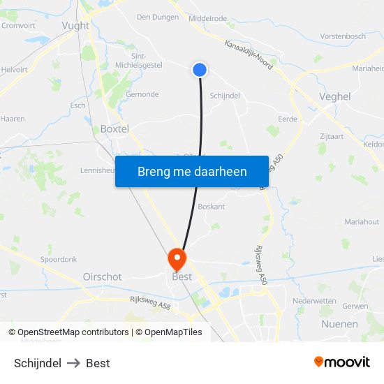 Schijndel to Best map