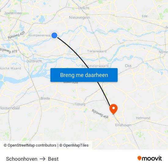 Schoonhoven to Best map