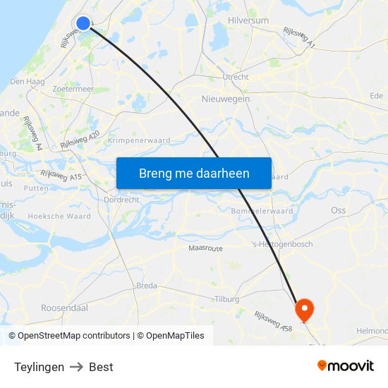 Teylingen to Best map