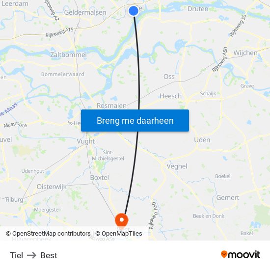 Tiel to Best map