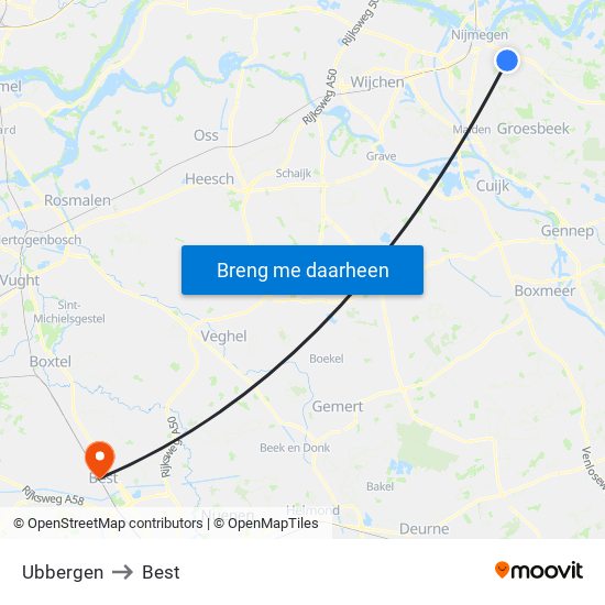 Ubbergen to Best map