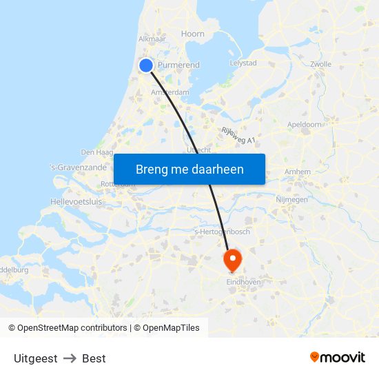 Uitgeest to Best map