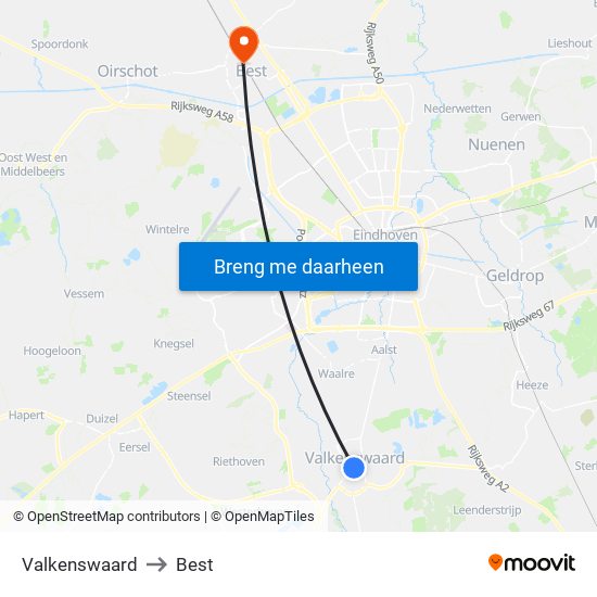 Valkenswaard to Best map