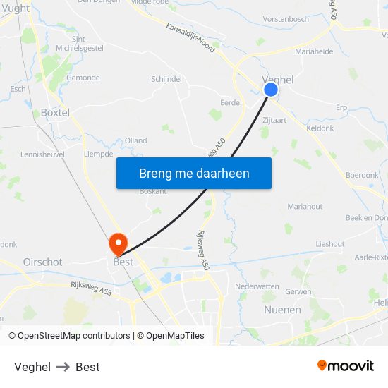 Veghel to Best map