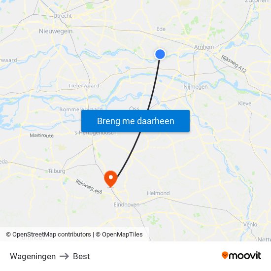 Wageningen to Best map