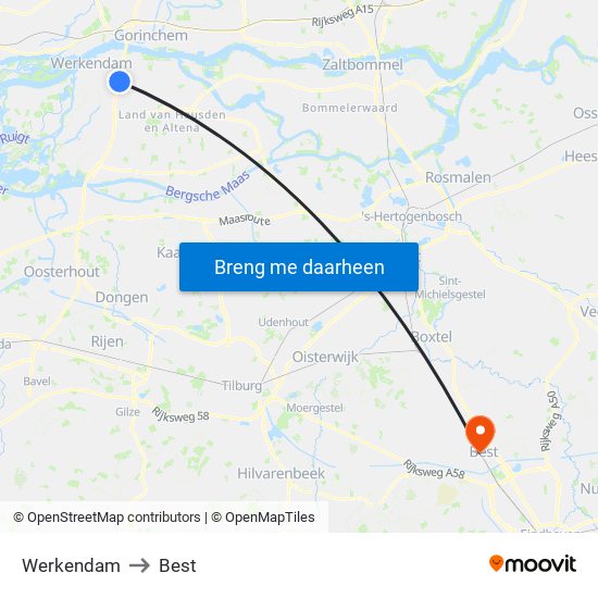 Werkendam to Best map