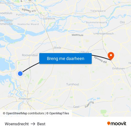 Woensdrecht to Best map