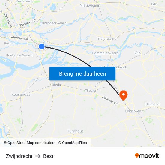 Zwijndrecht to Best map