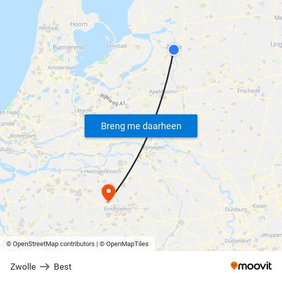 Zwolle to Best map