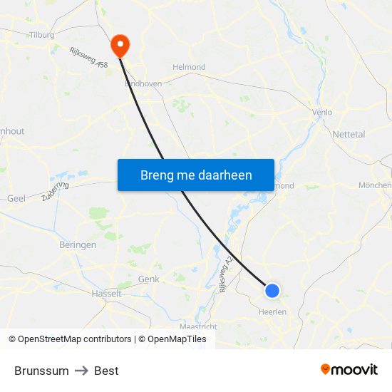 Brunssum to Best map