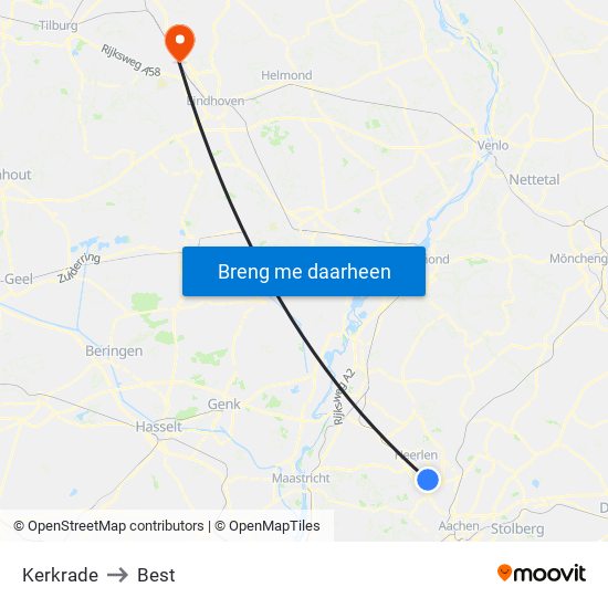 Kerkrade to Best map