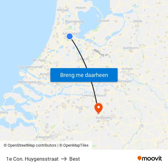 1e Con. Huygensstraat to Best map