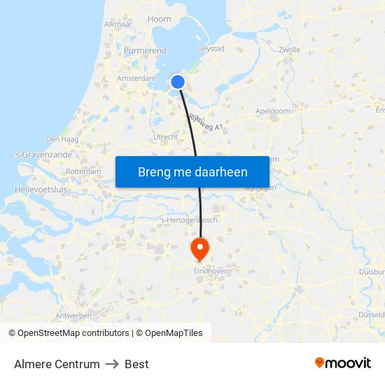 Almere Centrum to Best map