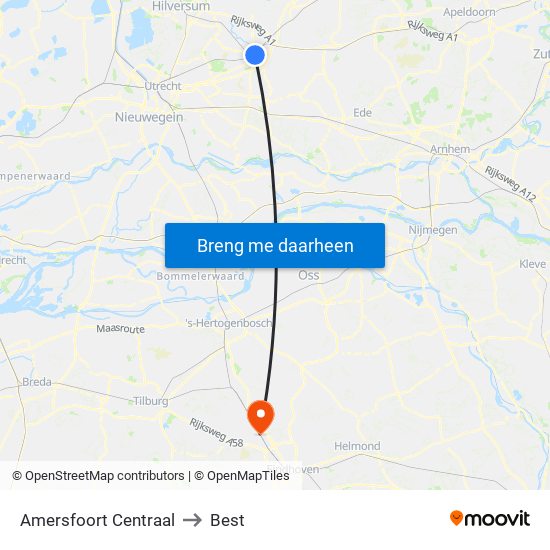 Amersfoort Centraal to Best map