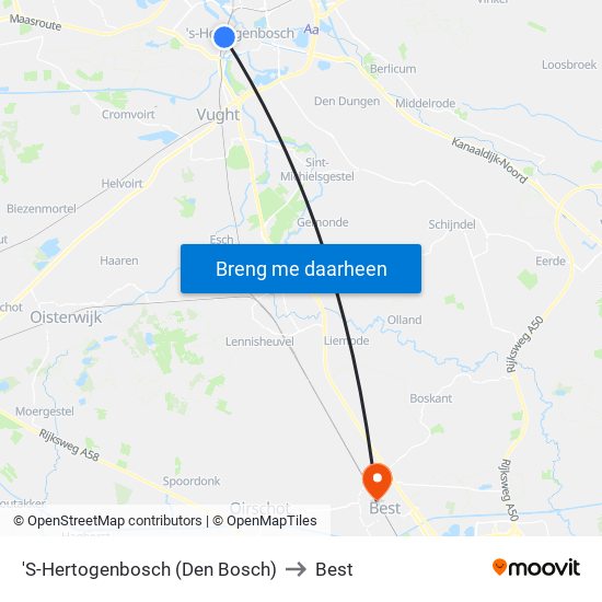 'S-Hertogenbosch (Den Bosch) to Best map