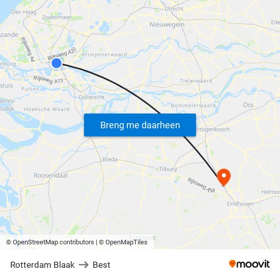 Rotterdam Blaak to Best map