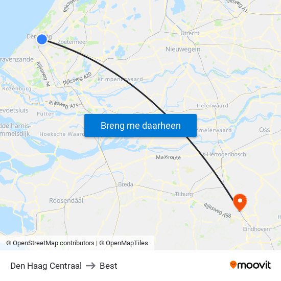Den Haag Centraal to Best map