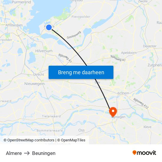 Almere to Beuningen map