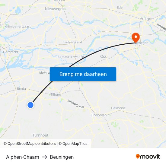 Alphen-Chaam to Beuningen map