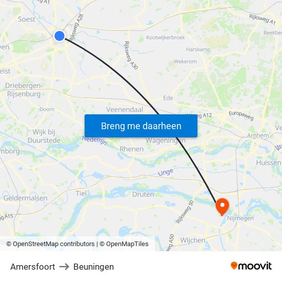 Amersfoort to Beuningen map