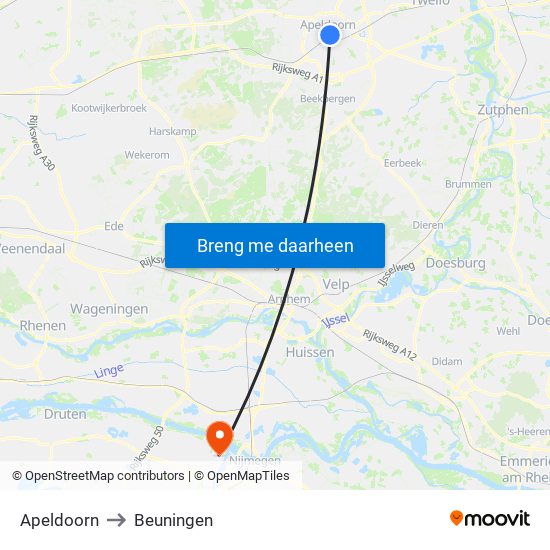 Apeldoorn to Beuningen map