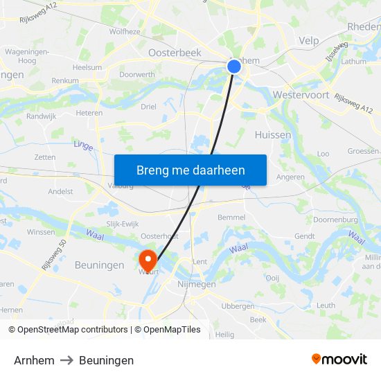 Arnhem to Beuningen map