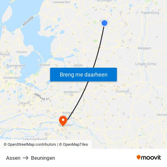 Assen to Beuningen map