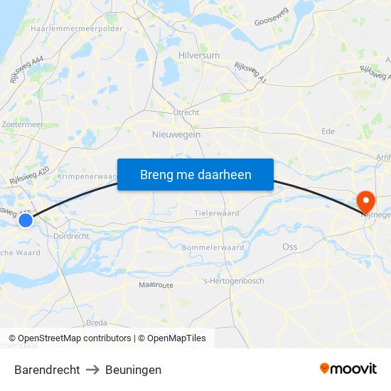 Barendrecht to Beuningen map