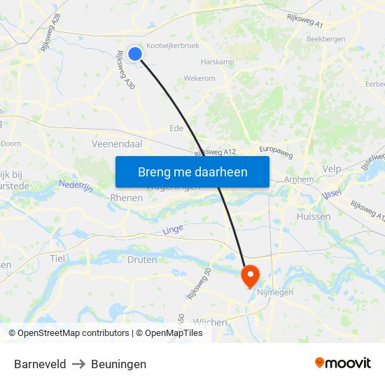 Barneveld to Beuningen map