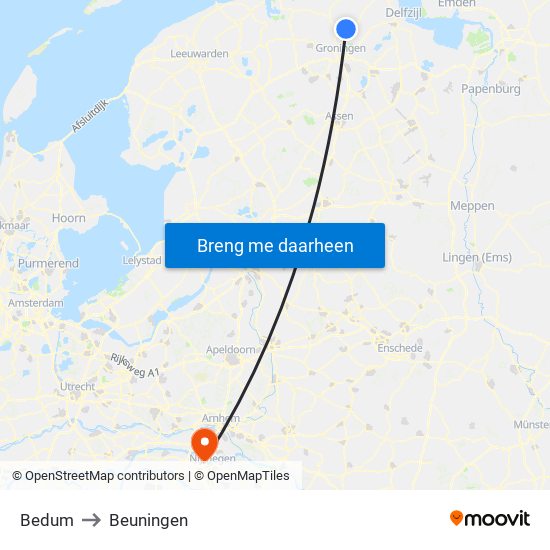 Bedum to Beuningen map