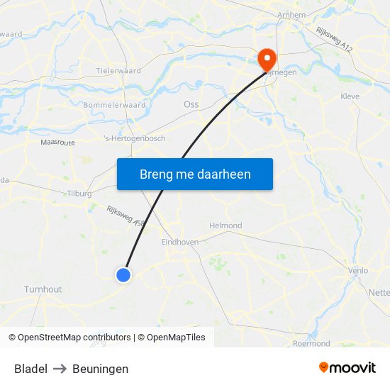 Bladel to Beuningen map