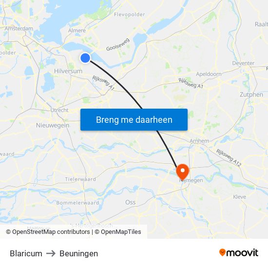 Blaricum to Beuningen map