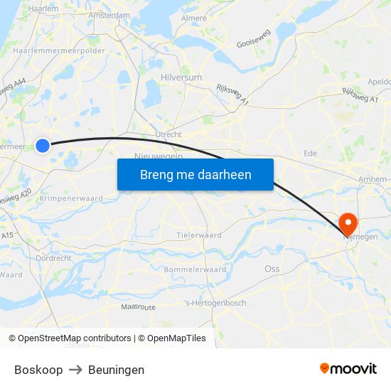 Boskoop to Beuningen map