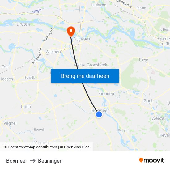 Boxmeer to Beuningen map