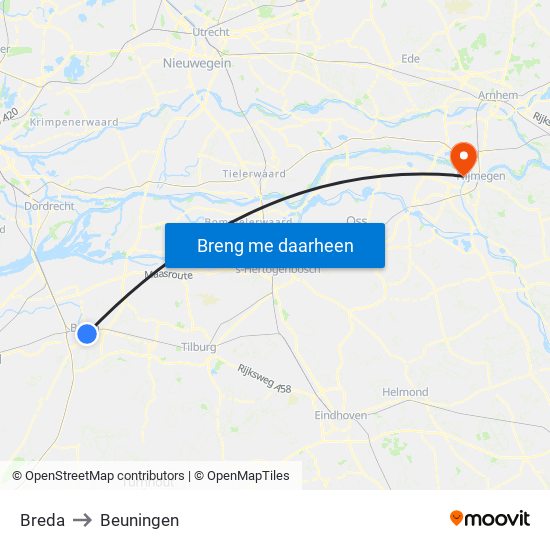 Breda to Beuningen map