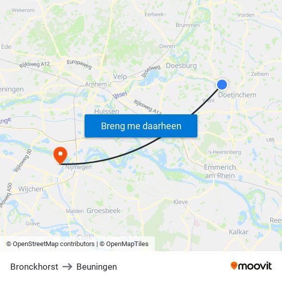 Bronckhorst to Beuningen map